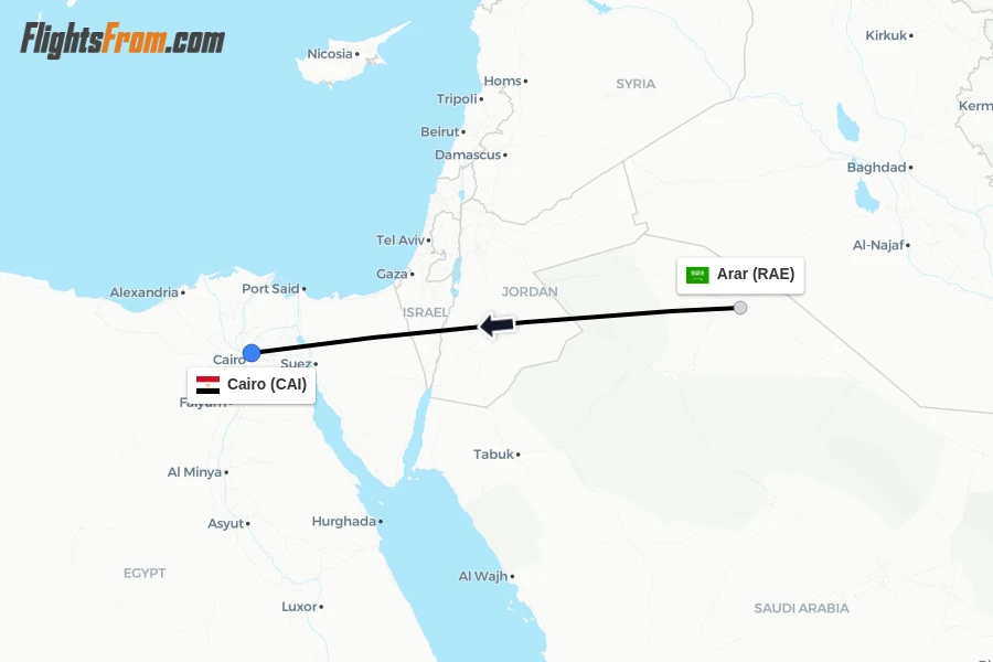 Flights from Arar to Cairo route map