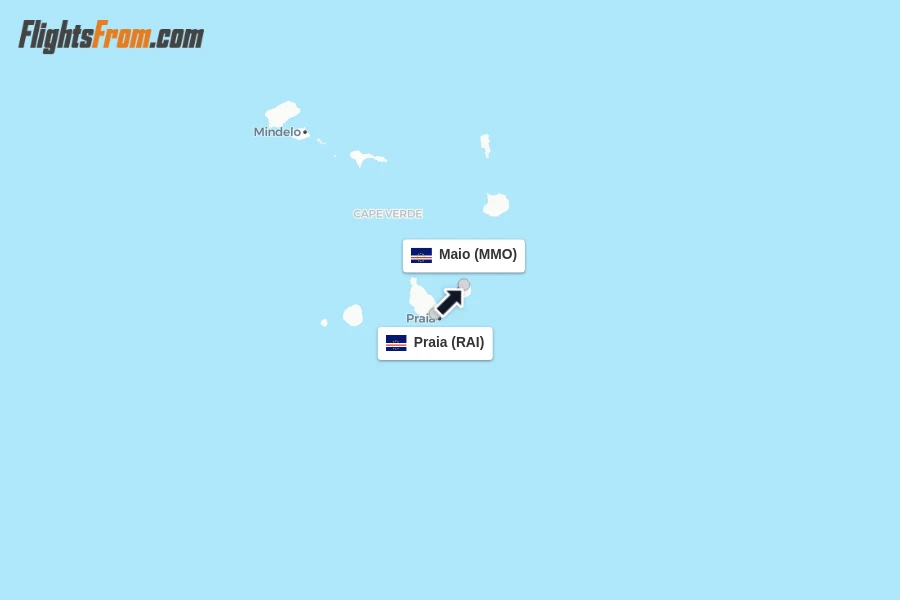 Flights from Praia to Maio route map
