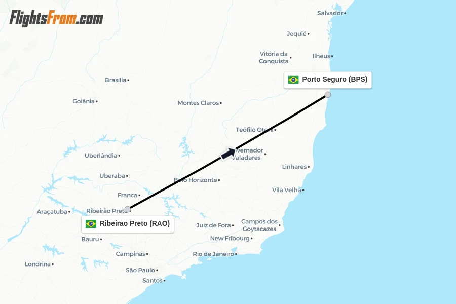 Flights from Ribeirao Preto to Porto Seguro route map