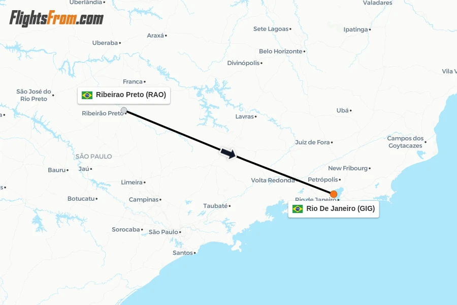 Flights from Ribeirao Preto to Rio De Janeiro route map