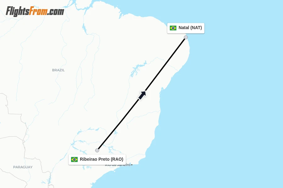 Flights from Ribeirao Preto to Natal route map