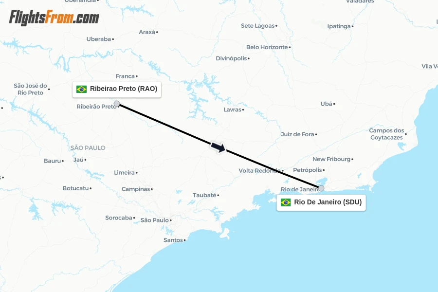 Flights from Ribeirao Preto to Rio De Janeiro route map