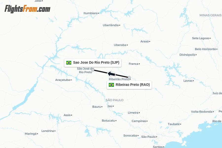 Flights from Ribeirao Preto to Sao Jose Do Rio Preto route map