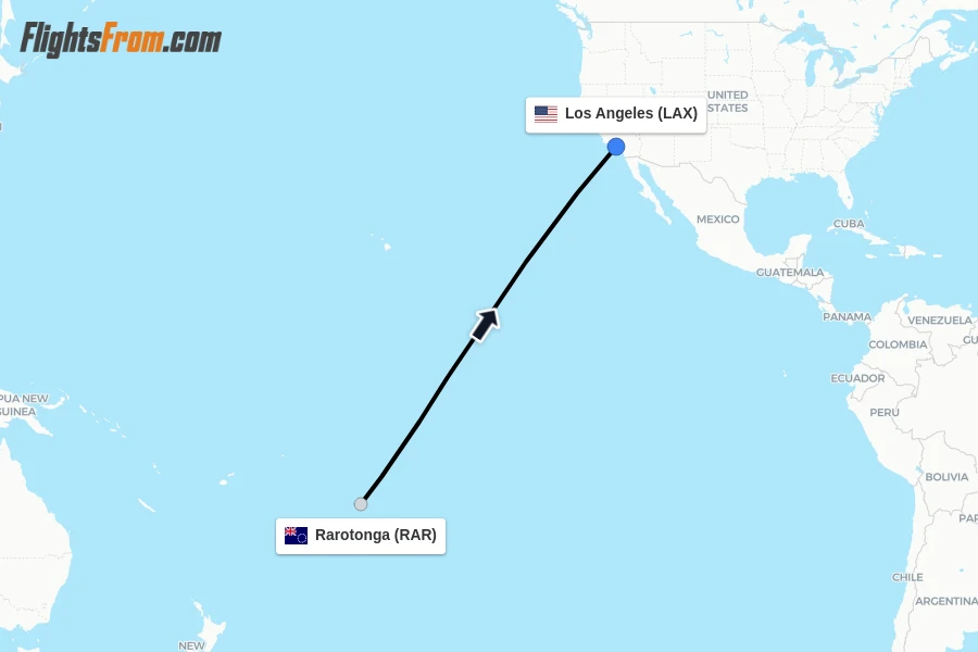 Flights from Rarotonga to Los Angeles route map