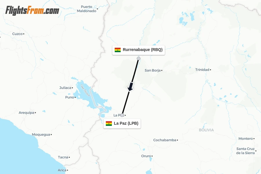 Flights from Rurrenabaque to La Paz route map