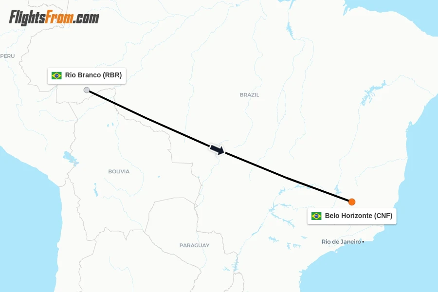Flights from Rio Branco to Belo Horizonte route map
