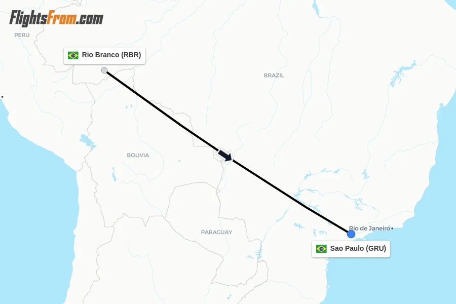 Flights from Rio Branco to Sao Paulo route map