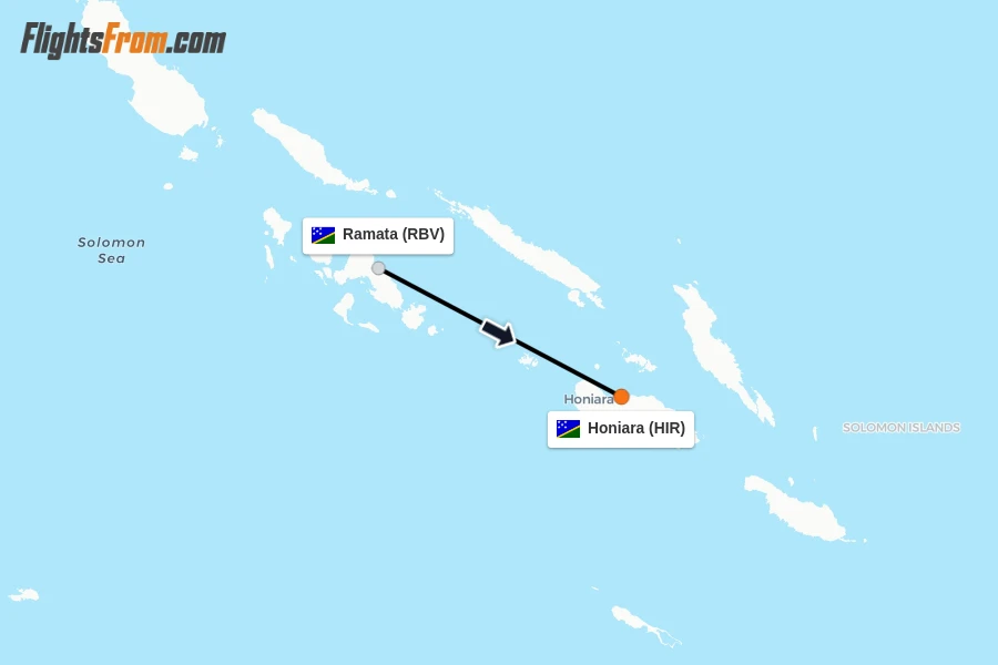 Flights from Ramata to Honiara route map