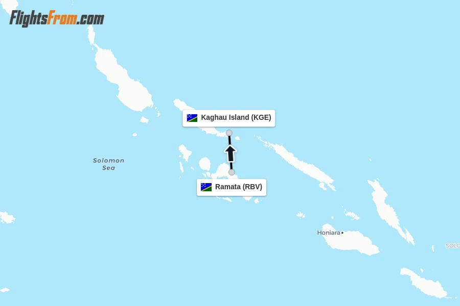 Flights from Ramata to Kaghau Island route map