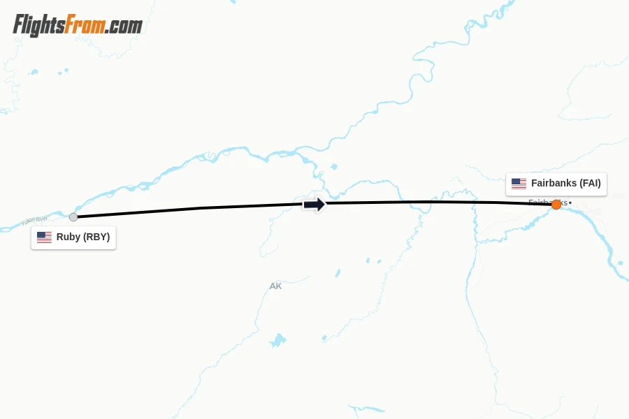 Flights from Ruby to Fairbanks route map