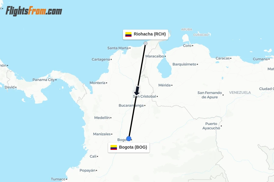 Flights from Riohacha to Bogota route map
