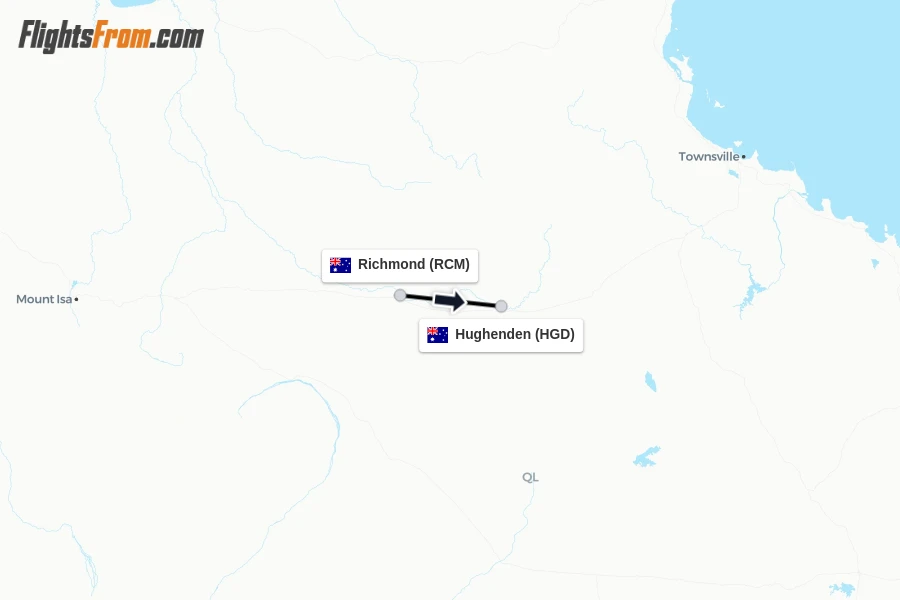 Flights from Richmond to Hughenden route map