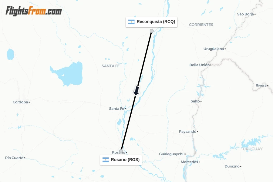 Flights from Reconquista to Rosario route map