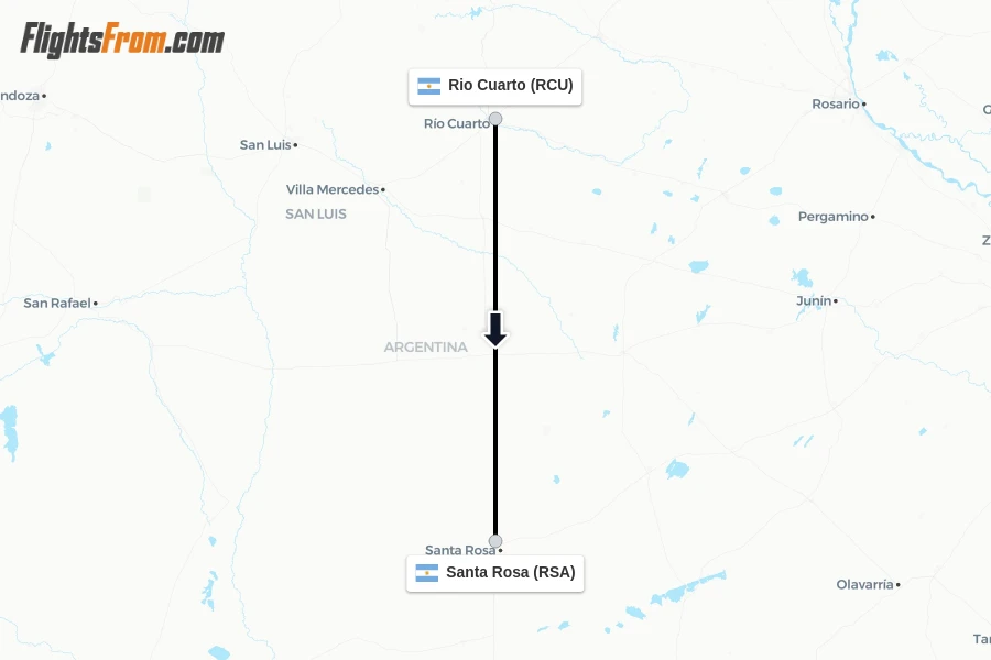 Flights from Rio Cuarto to Santa Rosa route map