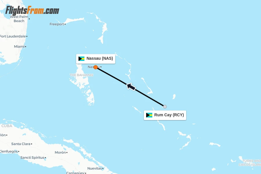 Flights from Rum Cay to Nassau route map