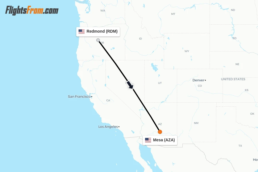 Flights from Redmond to Mesa route map