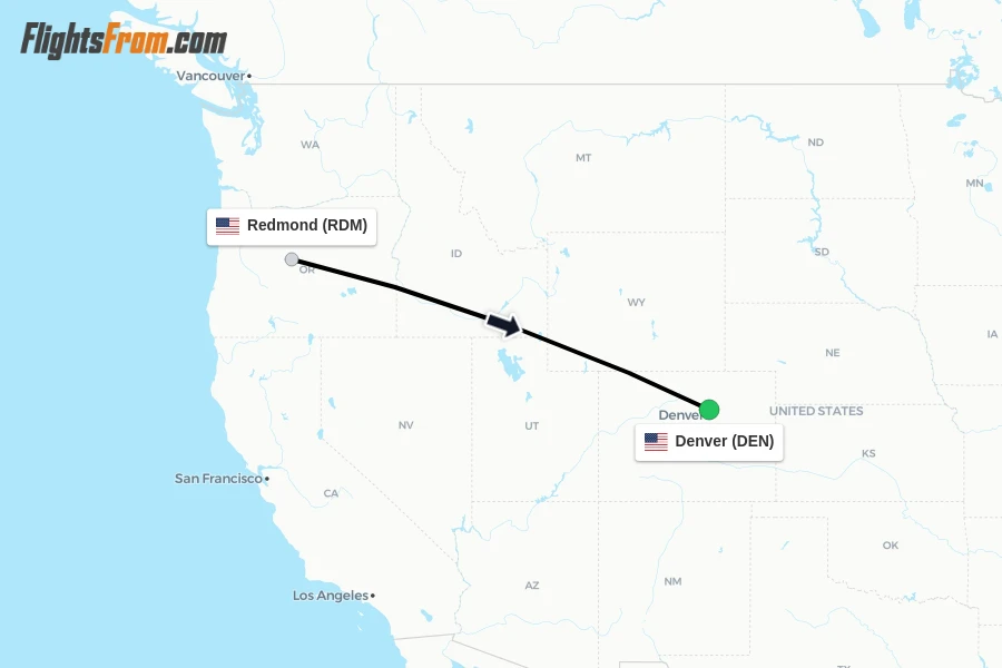 Flights from Redmond to Denver route map