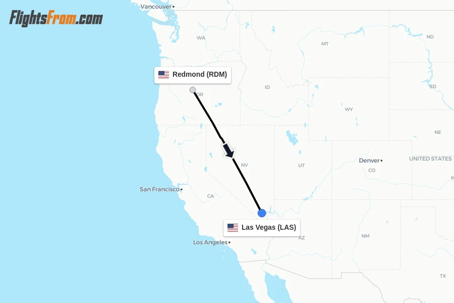 Flights from Redmond to Las Vegas route map