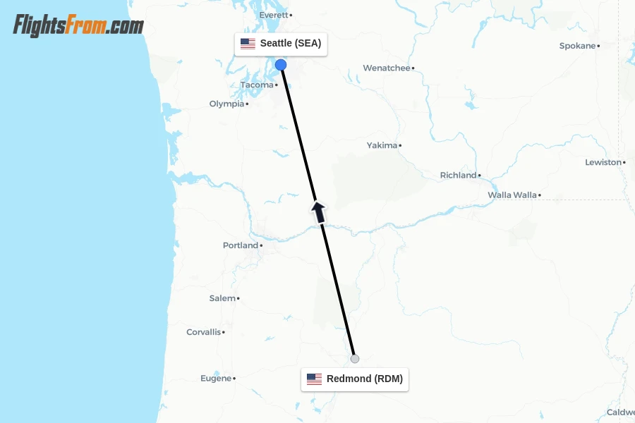 Flights from Redmond to Seattle route map