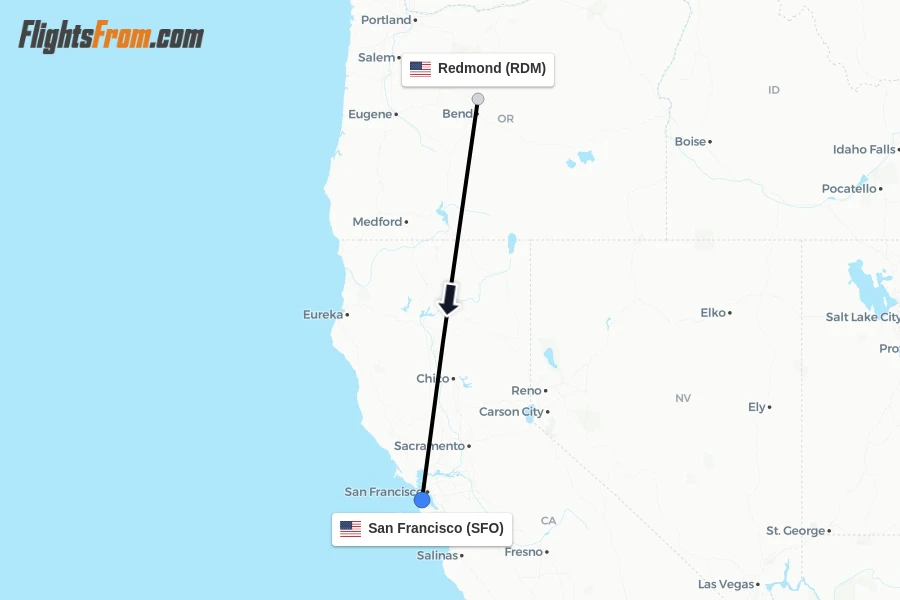 Flights from Redmond to San Francisco route map