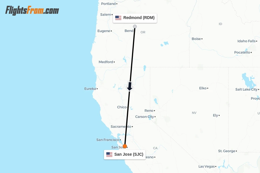 Flights from Redmond to San Jose route map