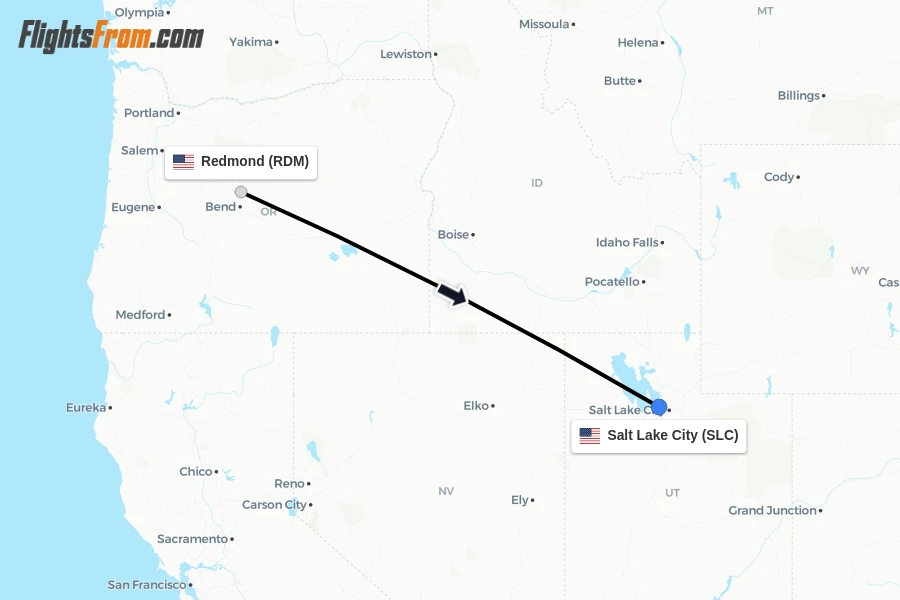 Flights from Redmond to Salt Lake City route map