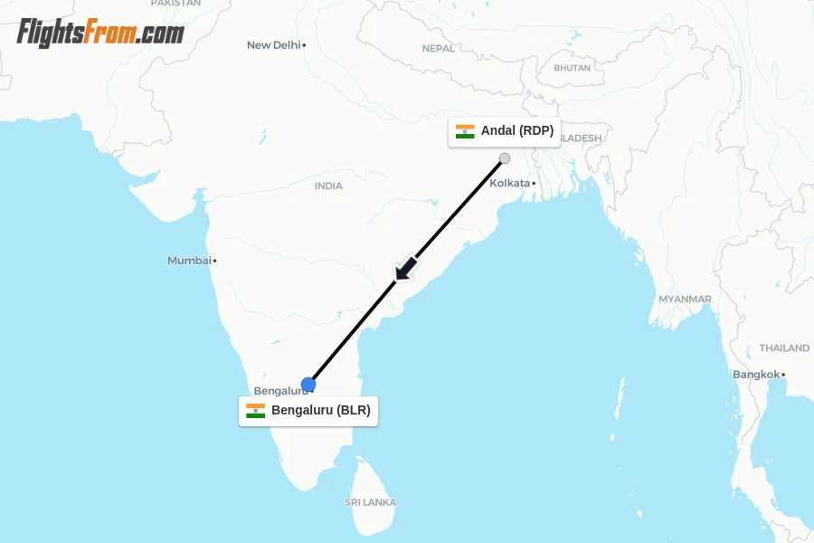 Flights from Andal to Bengaluru route map