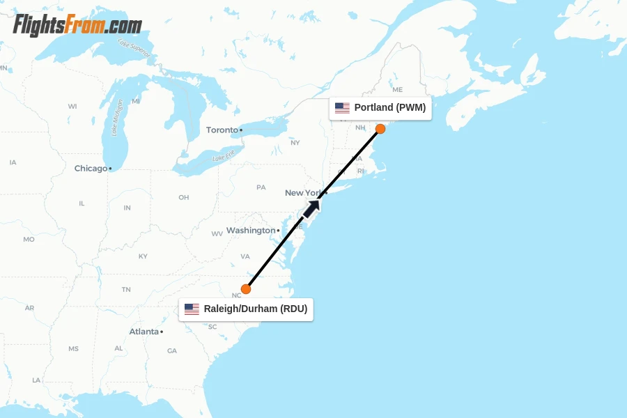 Flights from Raleigh/Durham to Portland route map