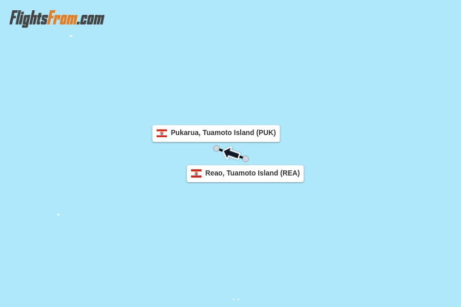 Flights from Reao, Tuamoto Island to Pukarua, Tuamoto Island route map