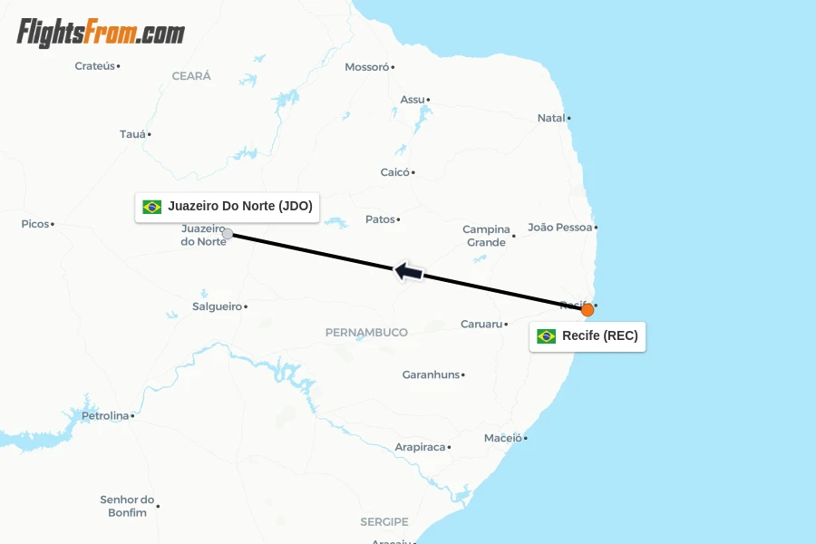 Flights from Recife to Juazeiro Do Norte route map