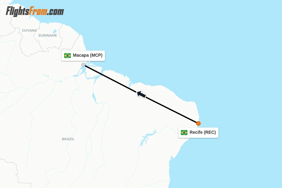 Flights from Recife to Macapa route map