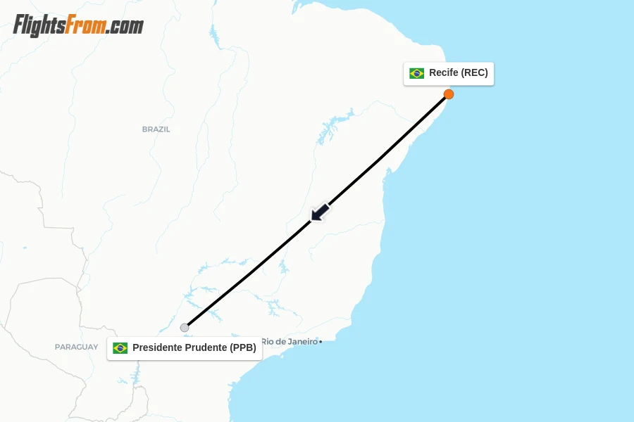 Flights from Recife to Presidente Prudente route map