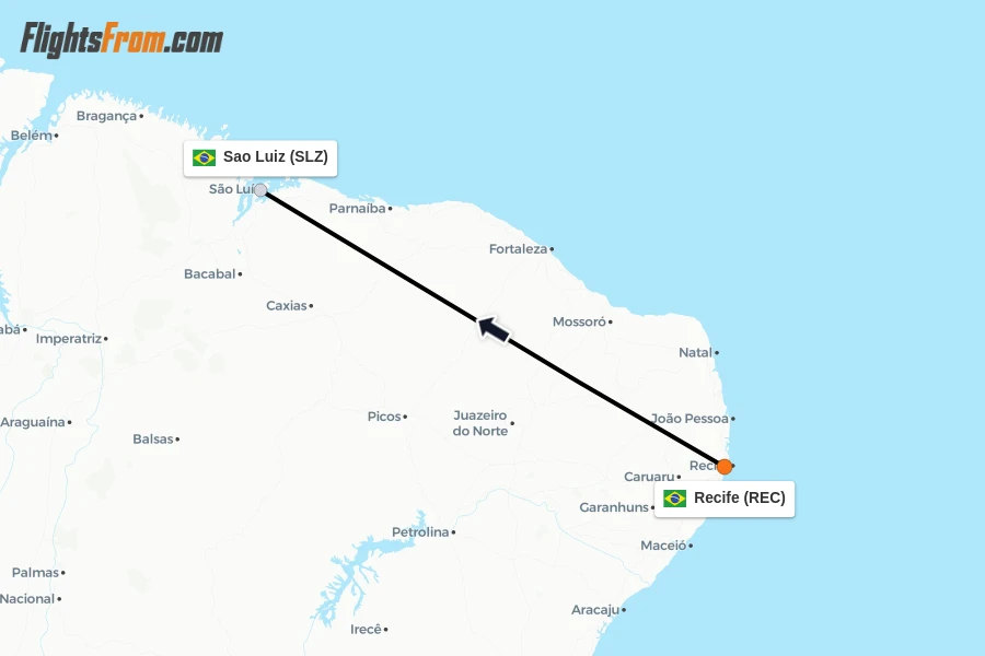 Flights from Recife to Sao Luiz route map
