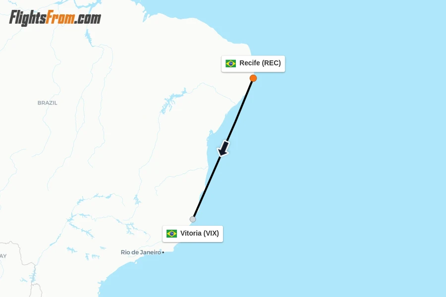 Flights from Recife to Vitoria route map