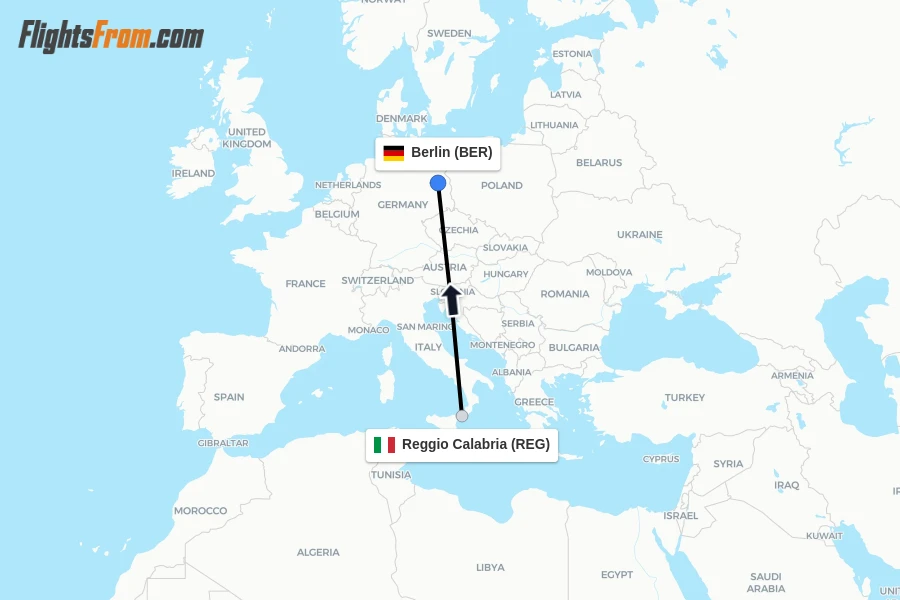 Flights from Reggio Calabria to Berlin route map