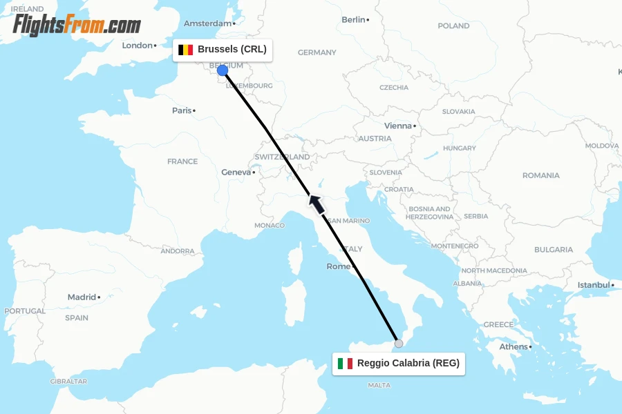 Flights from Reggio Calabria to Brussels route map