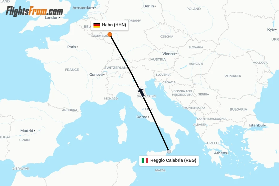Flights from Reggio Calabria to Hahn route map
