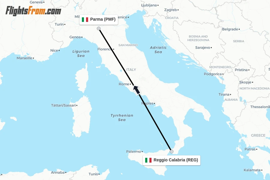 Flights from Reggio Calabria to Parma route map