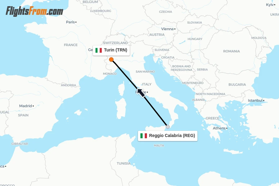 Flights from Reggio Calabria to Turin route map