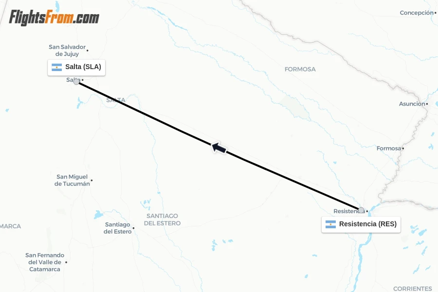 Flights from Resistencia to Salta route map