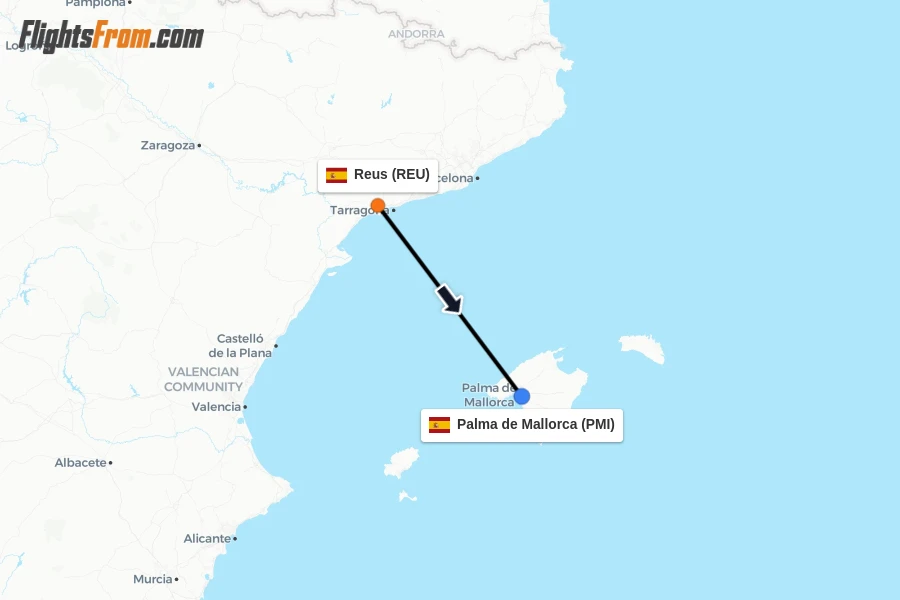 Flights from Reus to Palma de Mallorca route map