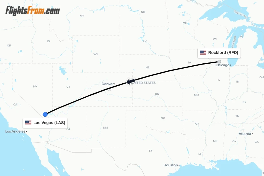 Flights from Rockford to Las Vegas route map