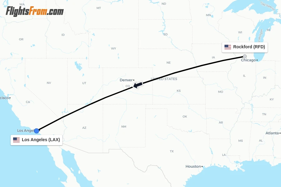 Flights from Rockford to Los Angeles route map