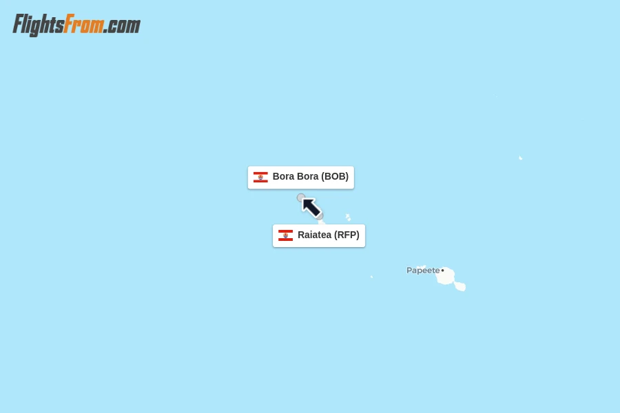 Flights from Raiatea to Bora Bora route map