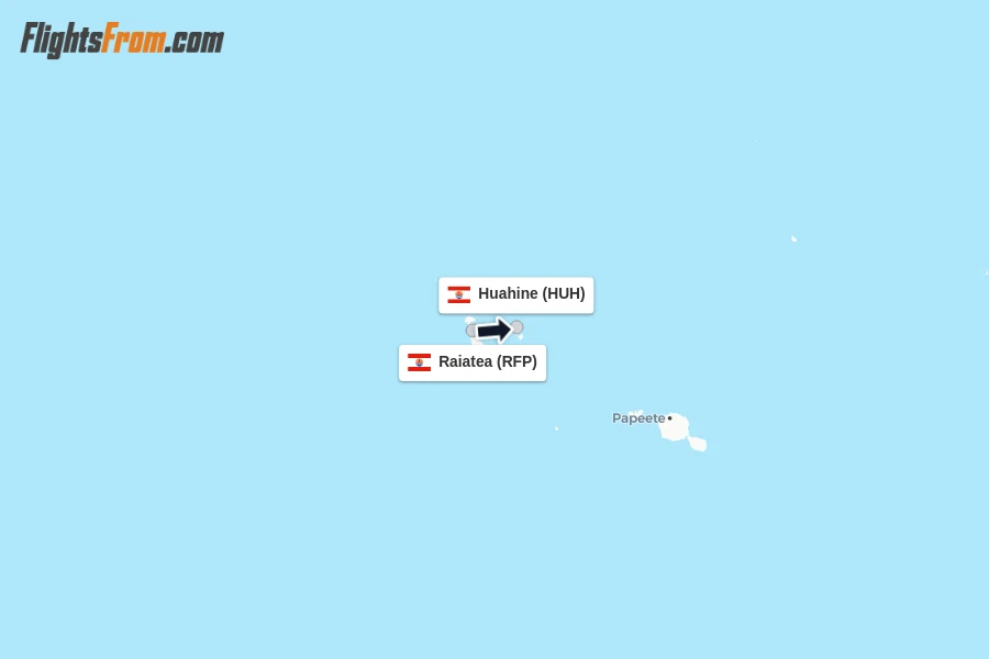Flights from Raiatea to Huahine route map