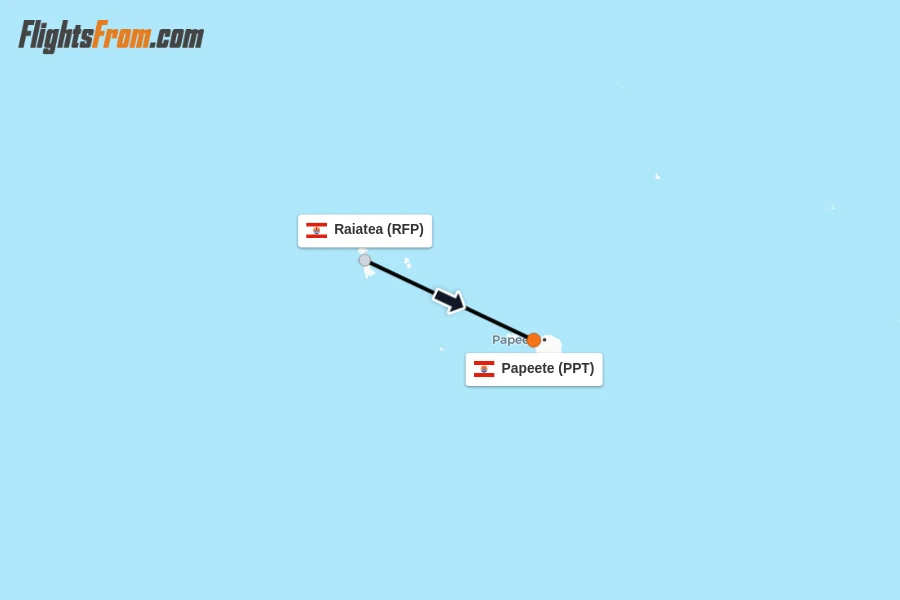Flights from Raiatea to Papeete route map