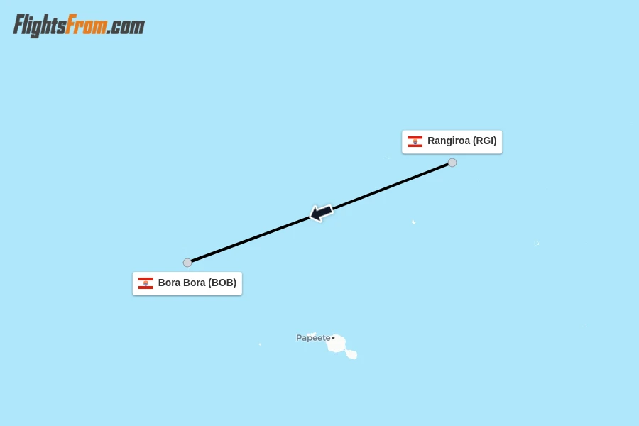 Flights from Rangiroa to Bora Bora route map