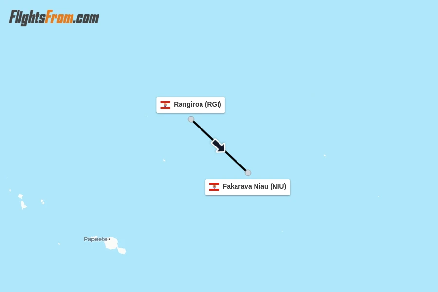 Flights from Rangiroa to Fakarava Niau route map