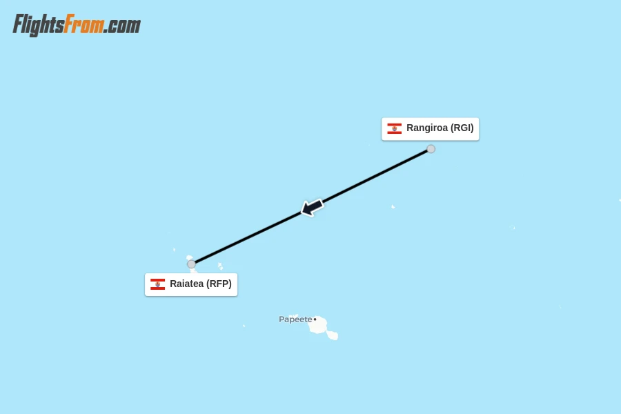 Flights from Rangiroa to Raiatea route map