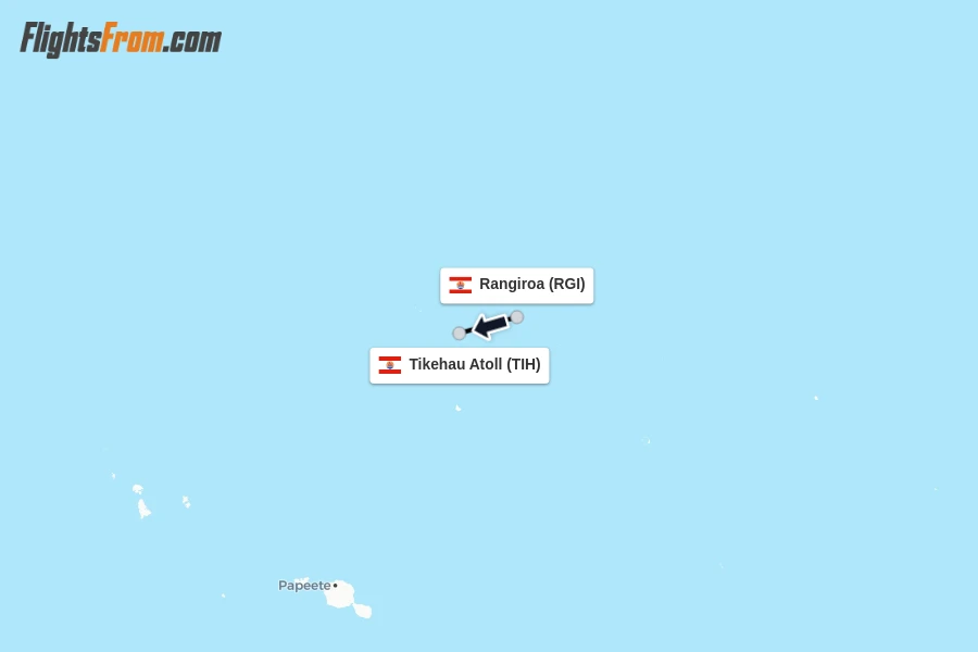Flights from Rangiroa to Tikehau Atoll route map